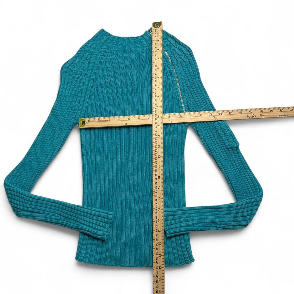 Y2K blue cable knit zip up sweater long sleeve zipper from WET seal Size Small - Picture 6 of 7